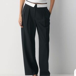 Aritzia Babaton Bureau Foldover Grey Pleated Trousers